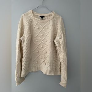 J.Crew Hawthorne wool cable knit pom pom sweater XL